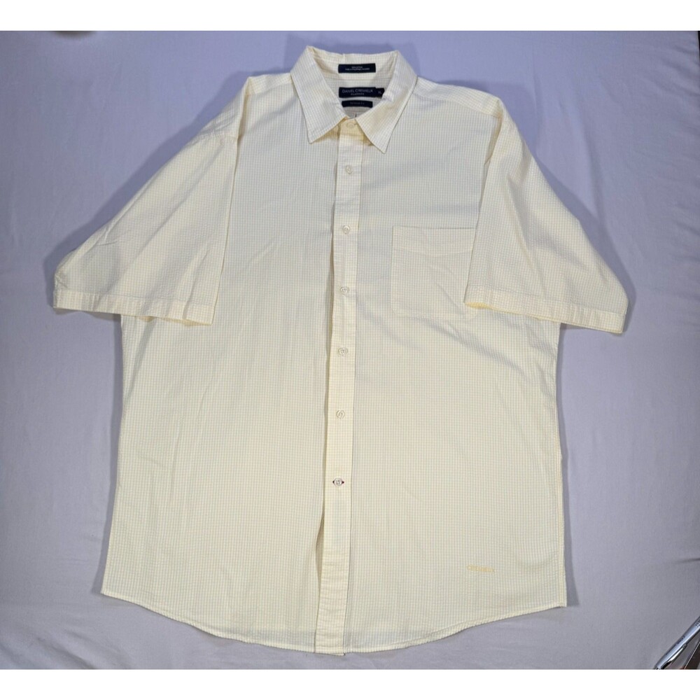 Daniel Cremieux Classics XL Yellow Check Short Sleeve Shirt Tailored Fit Cotton